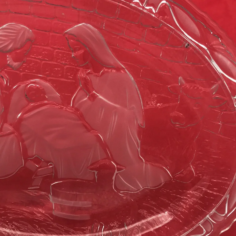 VTG Mikasa Rejoice Nativity‎ Clear Frosted Etched Crystal Glass Oval Plaque/Dish